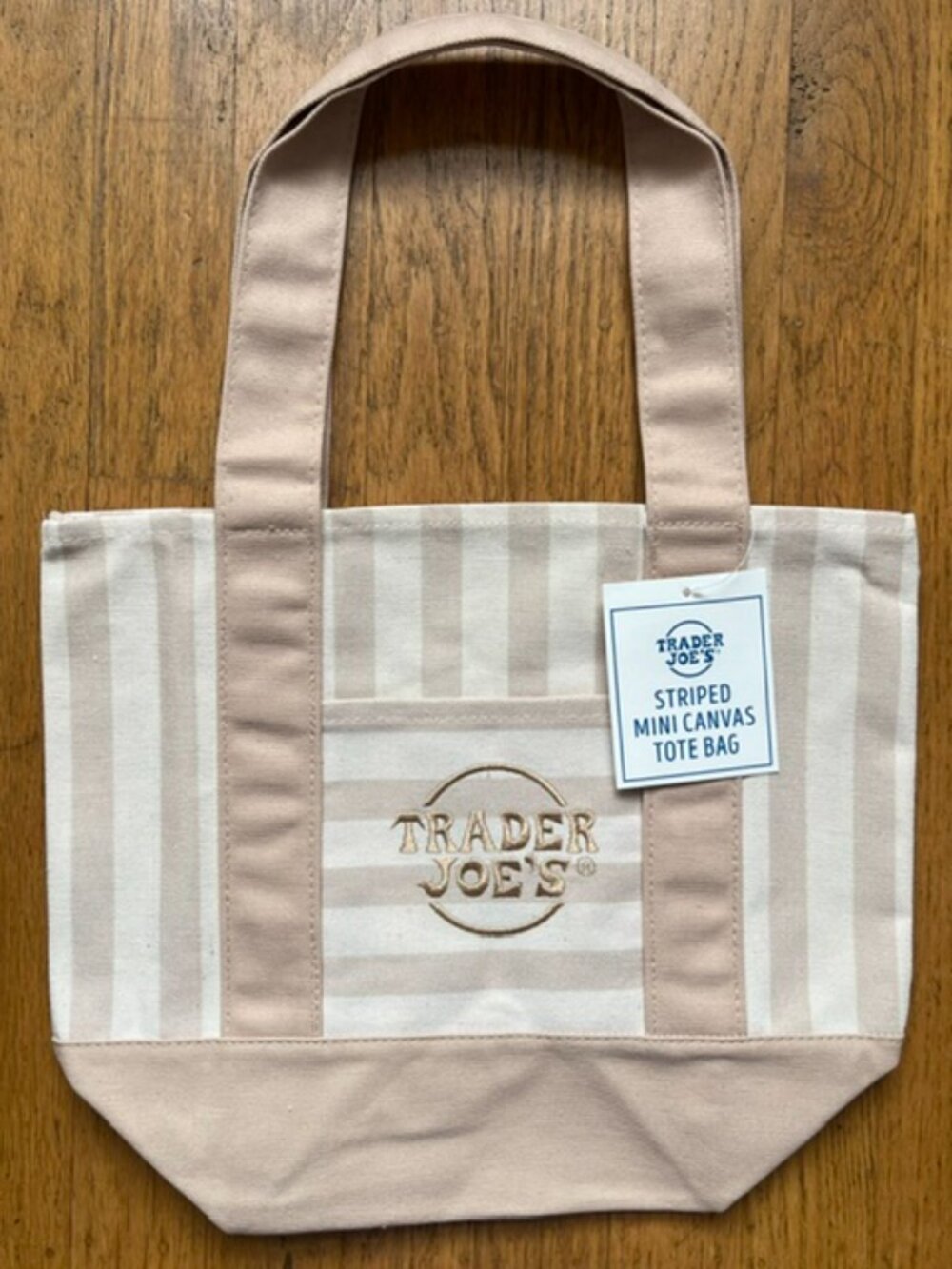 NWT Trader Joe'S Striped Mini Canvas Tote Bag in Tan
